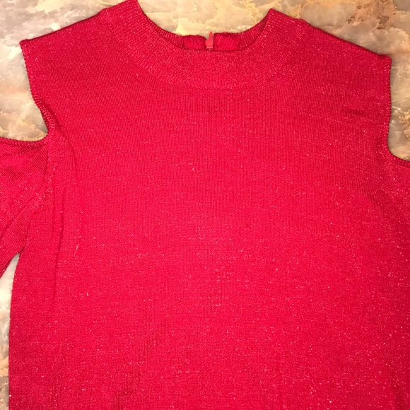 Red Open Shoulder Sweater - Picture 2 of 4